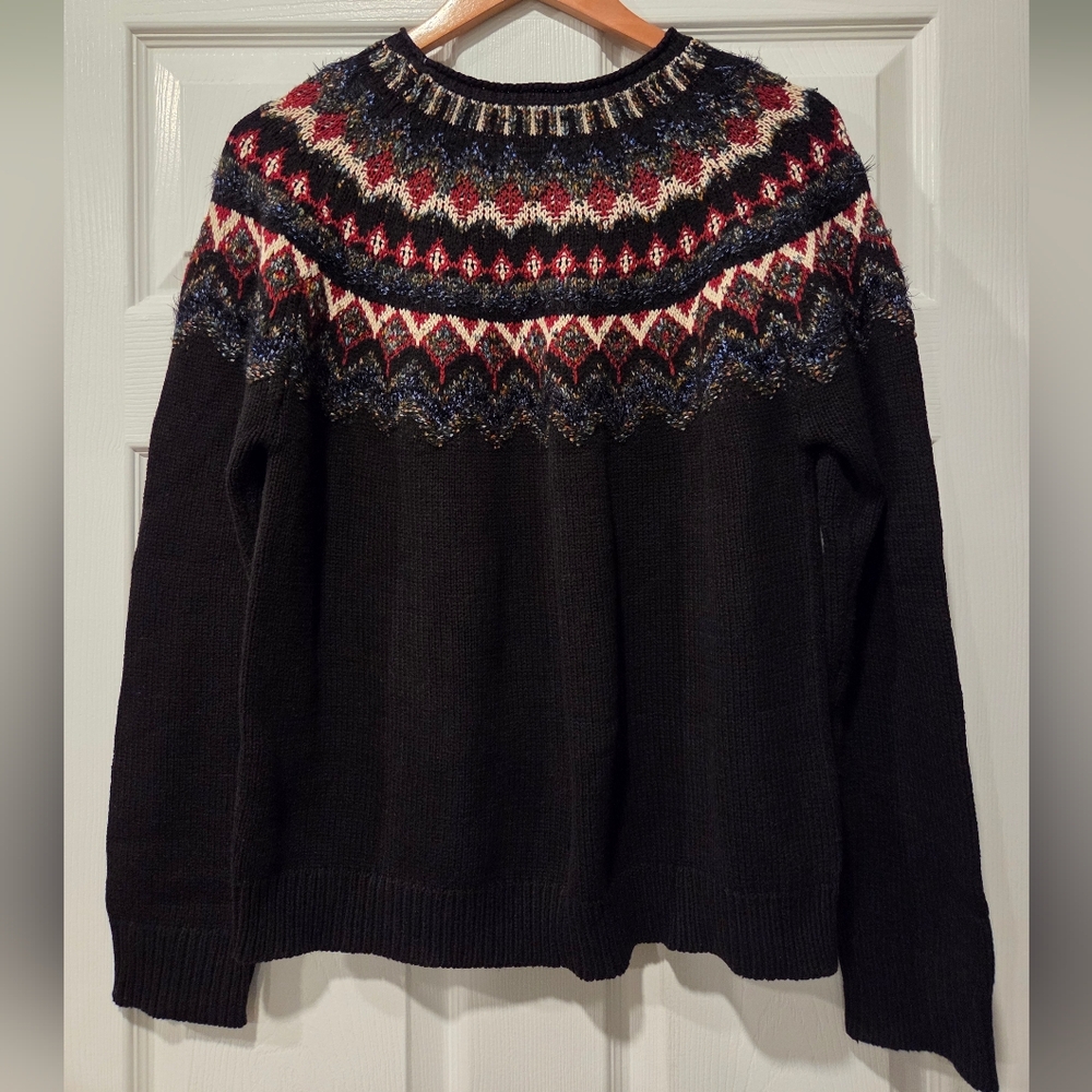 Lucky Brand Patterned Yoke Fair Isle Crewneck Sweater